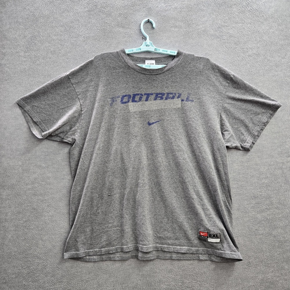VINTAGE Nike Men Shirt 2XL Gray Y2K Football Activewear Logo Short Sleeve READ